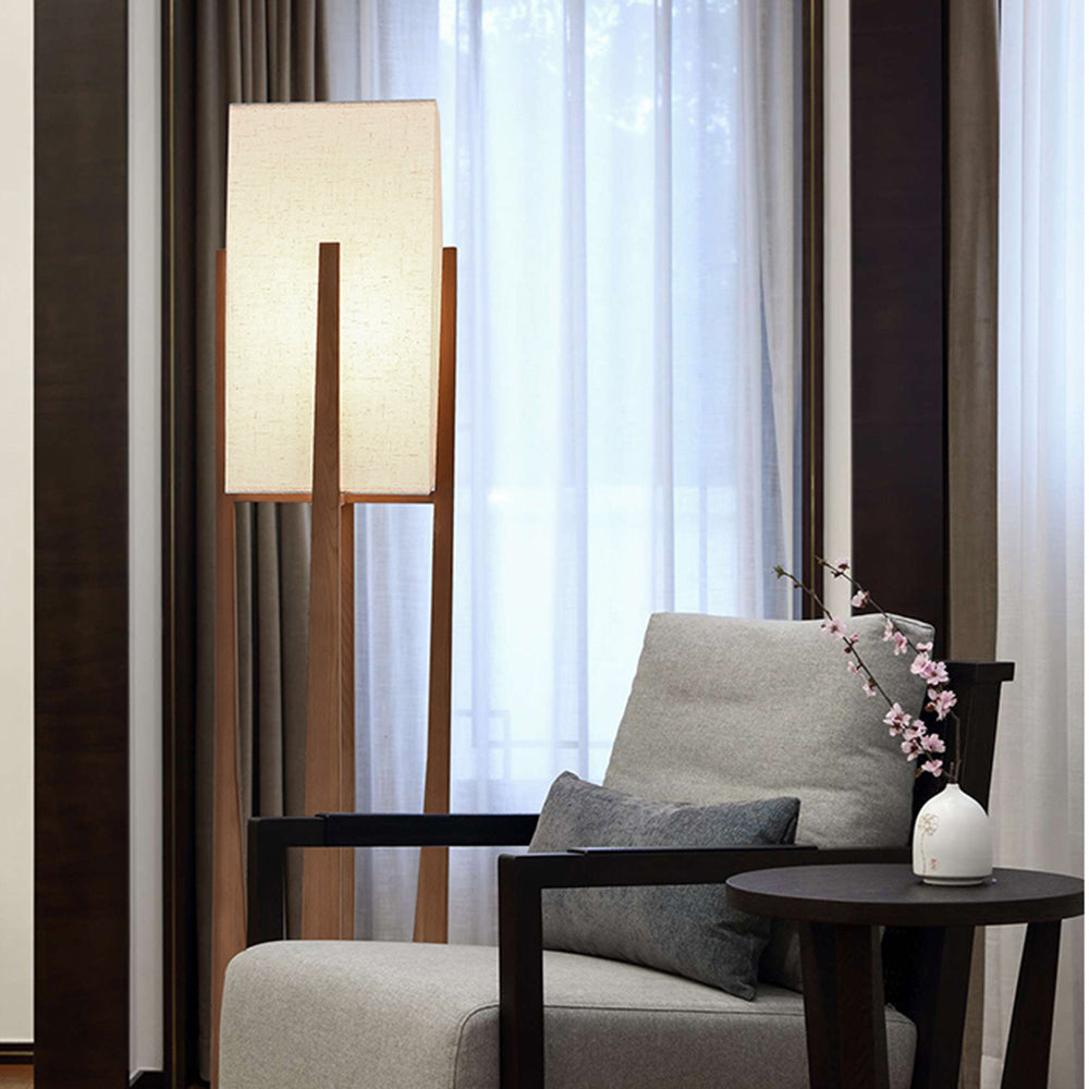 Muto Moderne LED Lampada da Terra Rettangolare Legno/Tessuto