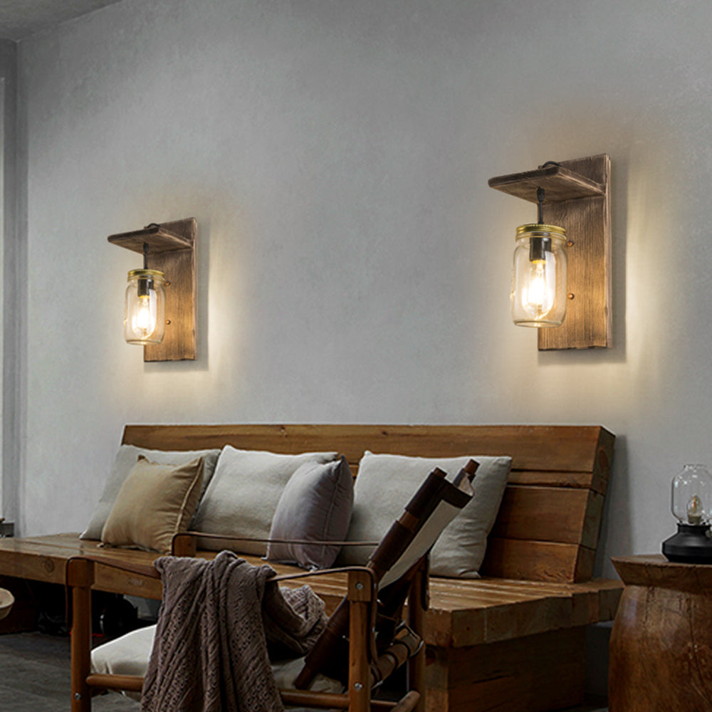 Epoch Vintage Vaso LED Applique Legno Vetro Camera da Letto