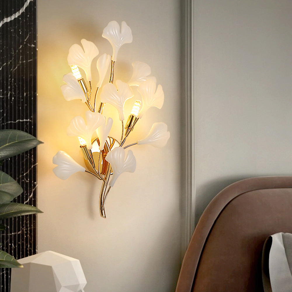 Olivia Design LED Bellissimo Ginkgo Biloba Applique Ceramica Metallo Bianco/Oro Soggiorno/Camera da Letto