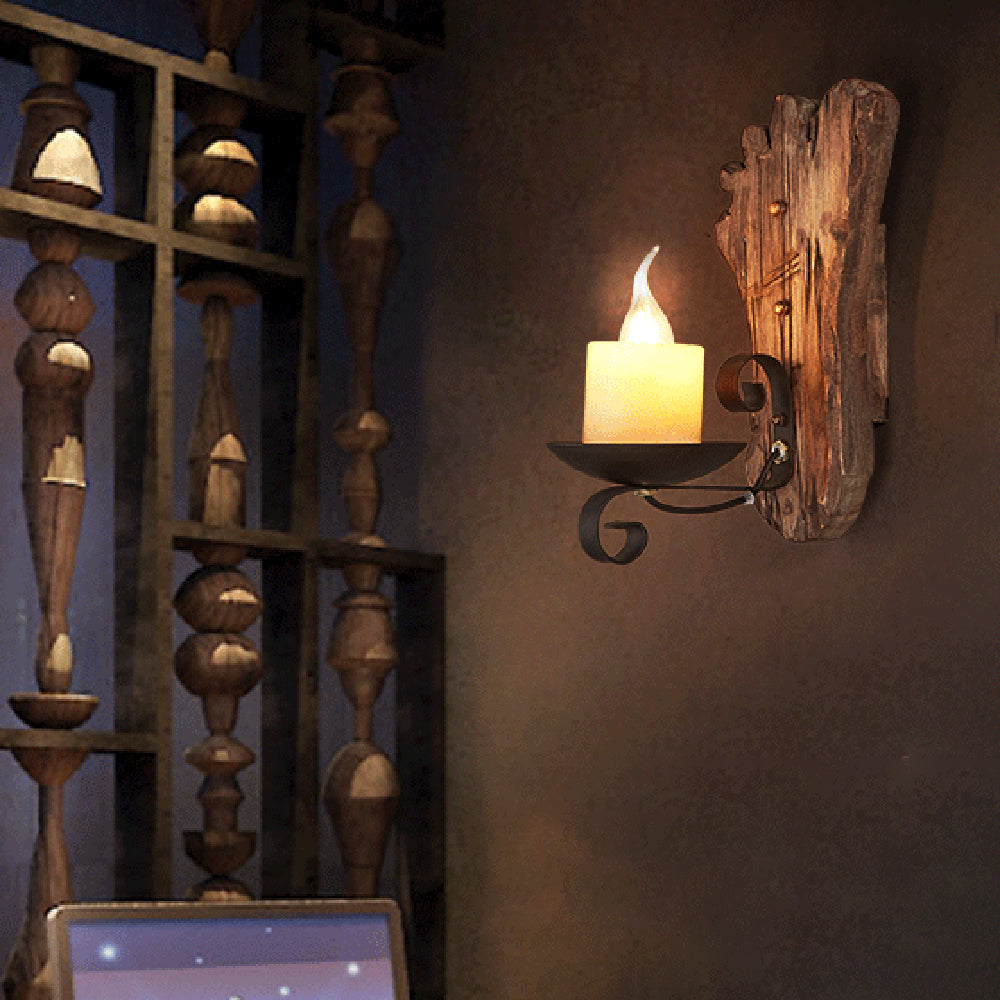 Epoch Vintage LED Impronte Candela Lampada da Parete Legno/Metallo Soggiorno