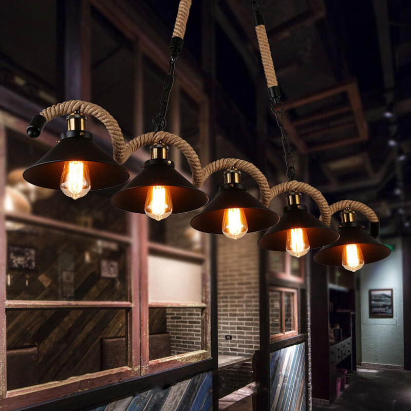 Epoch Vintage Metallo/Corda LED Sospensione Nero Soggiorno/Bar/Ristorante