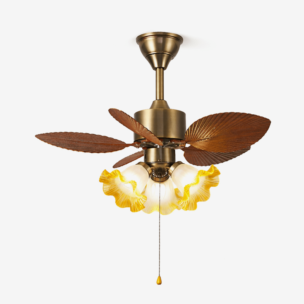 Ventilatore da Soffitto Gulliver Vintage con Pale a Foglia in finitura Noce, vista frontale
