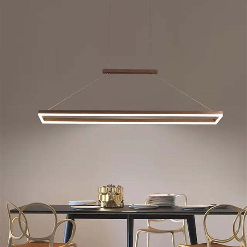 Edge Minimalismo LED Lampada a Sospensione Metallo Orizzontale Rettangolare Lussa Caffè/Oro