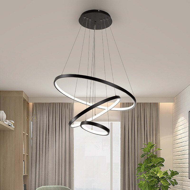 Arisha Design Illuminato LED Lampada a Sospensione Bianco/Nero/Oro Anello Interno Soggiorno/Camera da Letto