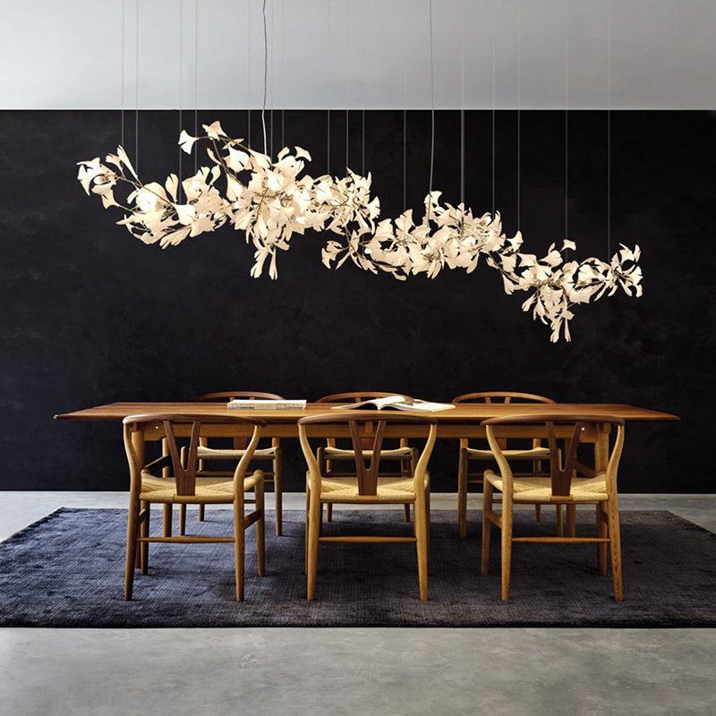 Olivia Lampada a Sospensione Ceramica Grande Foyer Foglia Gingko Soggiorno Lusso