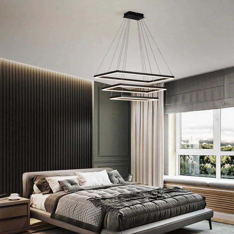 Bouvet Moderno LED Lampada a Sospensione 5 Stratificato Nera Soggiorno/Camera da Letto