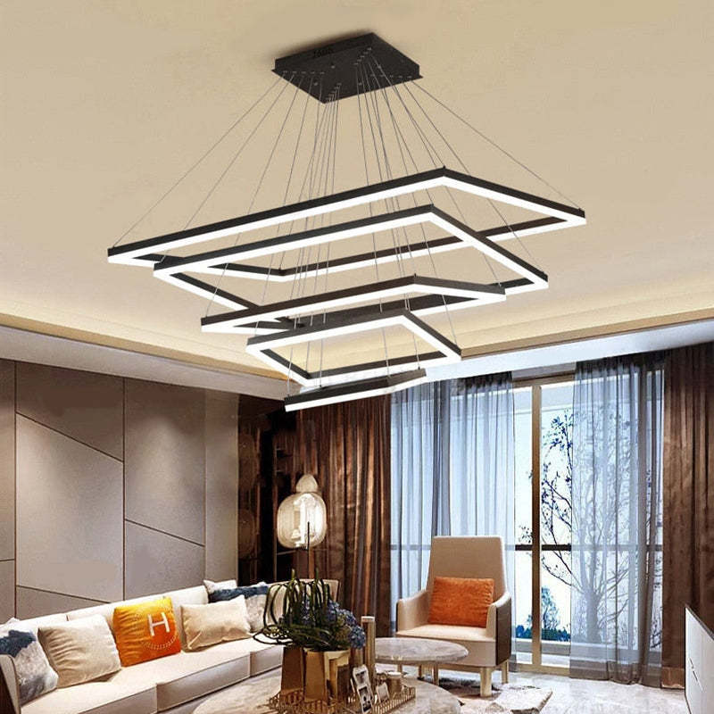 Bouvet Moderno LED Lampada a Sospensione 5 Stratificato Nera Soggiorno/Camera da Letto
