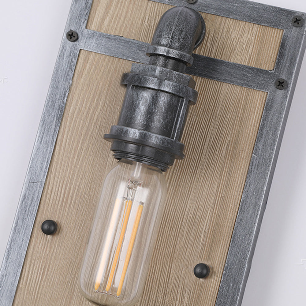 Silva Industriale Vintage LED Applique Metallo Legno Nero Quadrato Soggiorno/Camera da Letto