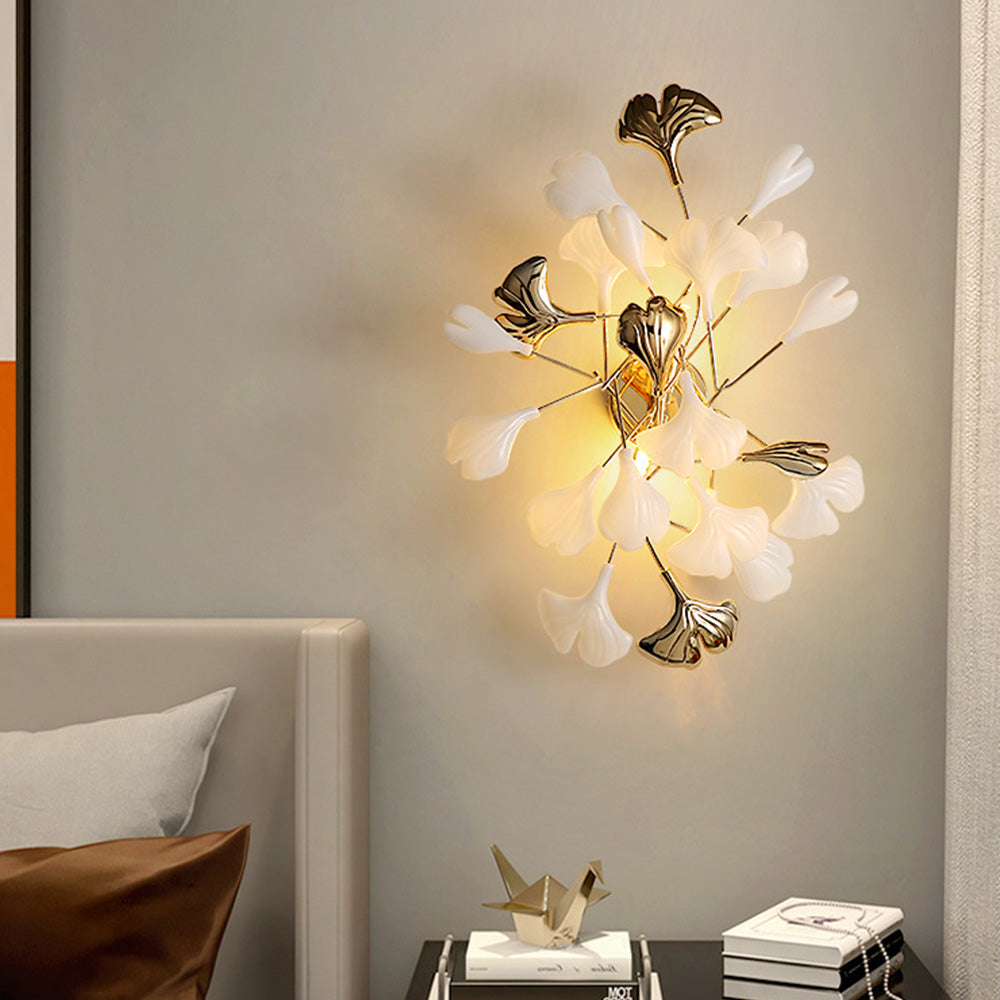 Olivia Design LED Bellissimo Ginkgo Biloba Applique Ceramica Metallo Bianco/Oro Soggiorno/Camera da Letto
