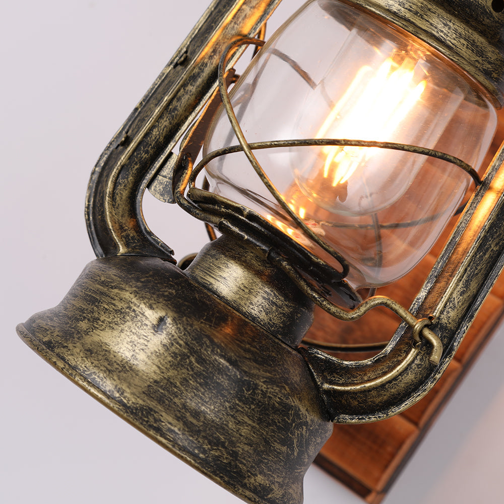 Epoch Vintage Industriale LED Applique Metallo Legno Lanterna Soggiorno/Camera da Letto