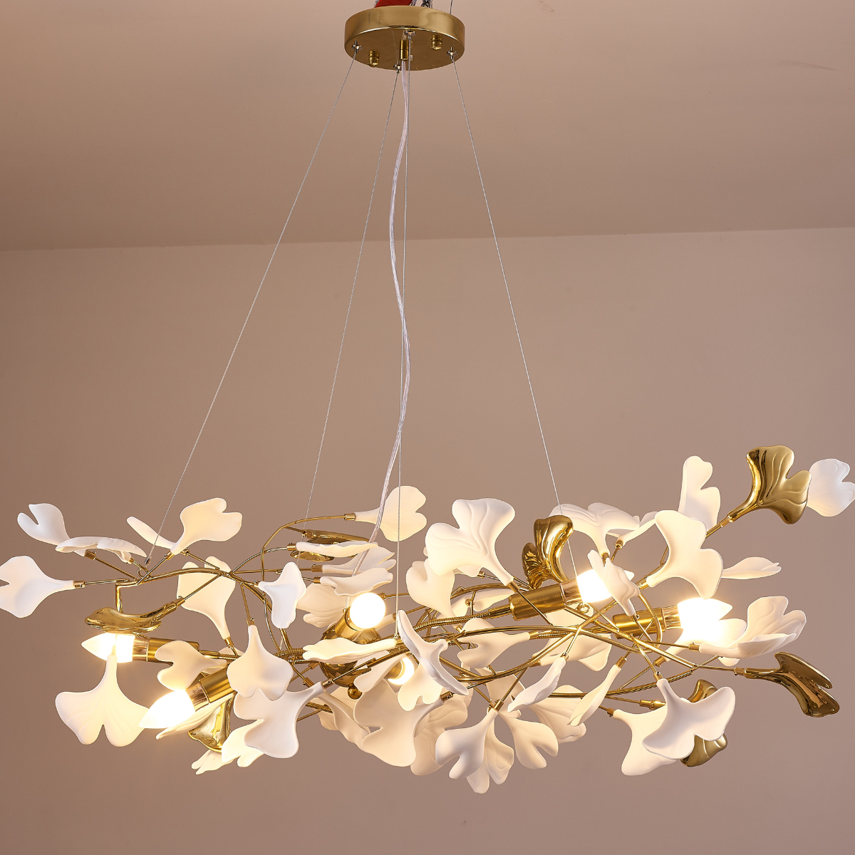 Olivia Lampada a Sospensione Ceramica Grande Foyer Foglia Gingko Soggiorno Lusso