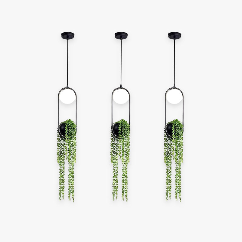 Nest Modern LED Lampada a Sospensione Metallo Nero/Verde Vaso Palla Pianta Naturale