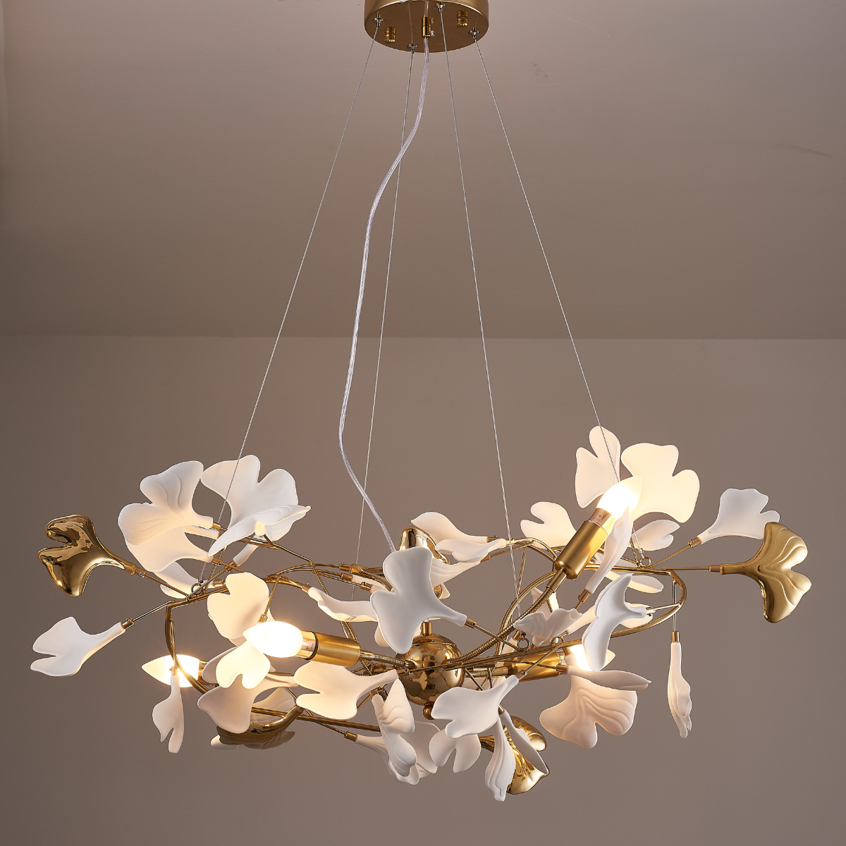 Olivia Lampada a Sospensione Ceramica Grande Foyer Foglia Gingko Soggiorno Lusso