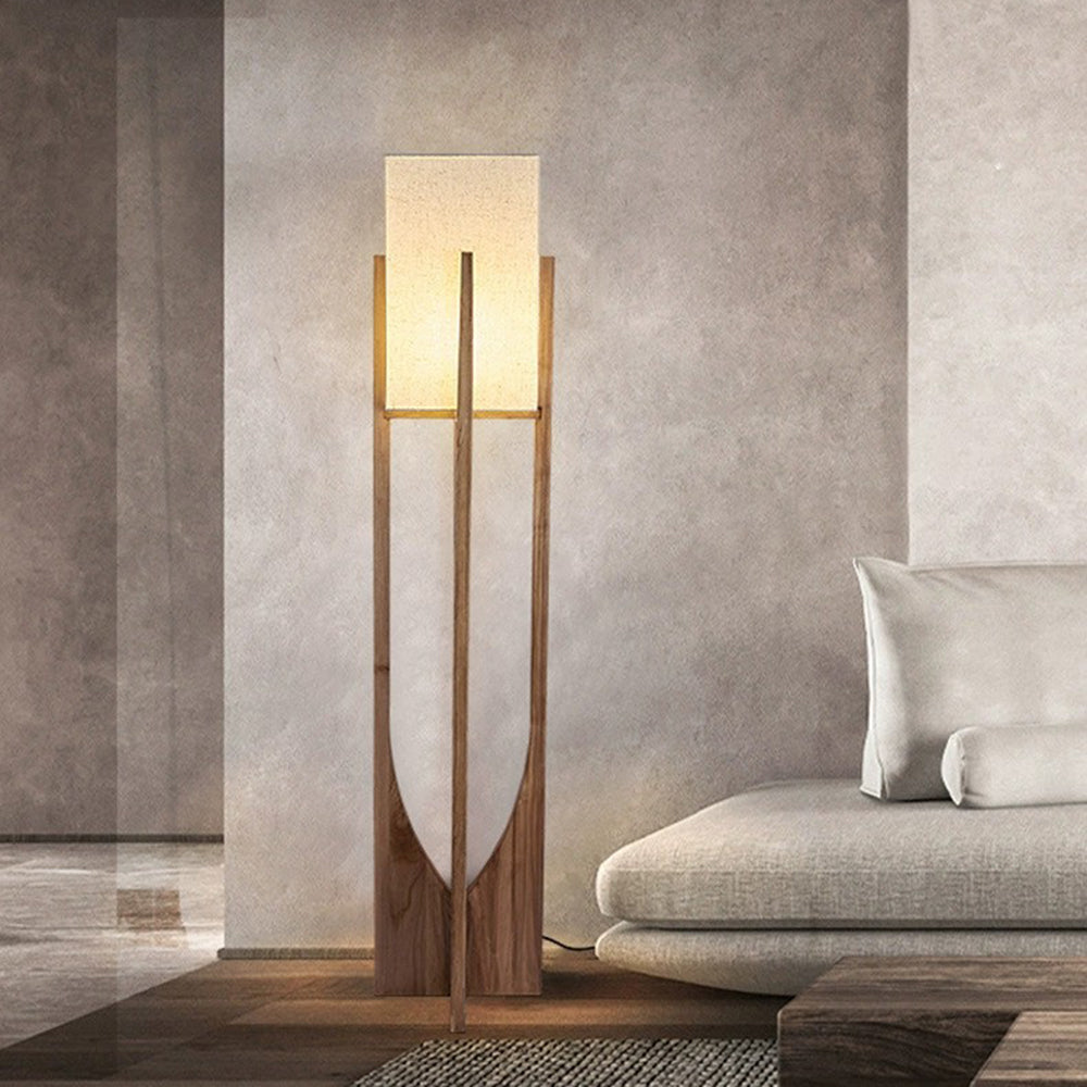 Muto Moderne LED Lampada da Terra Rettangolare Legno/Tessuto