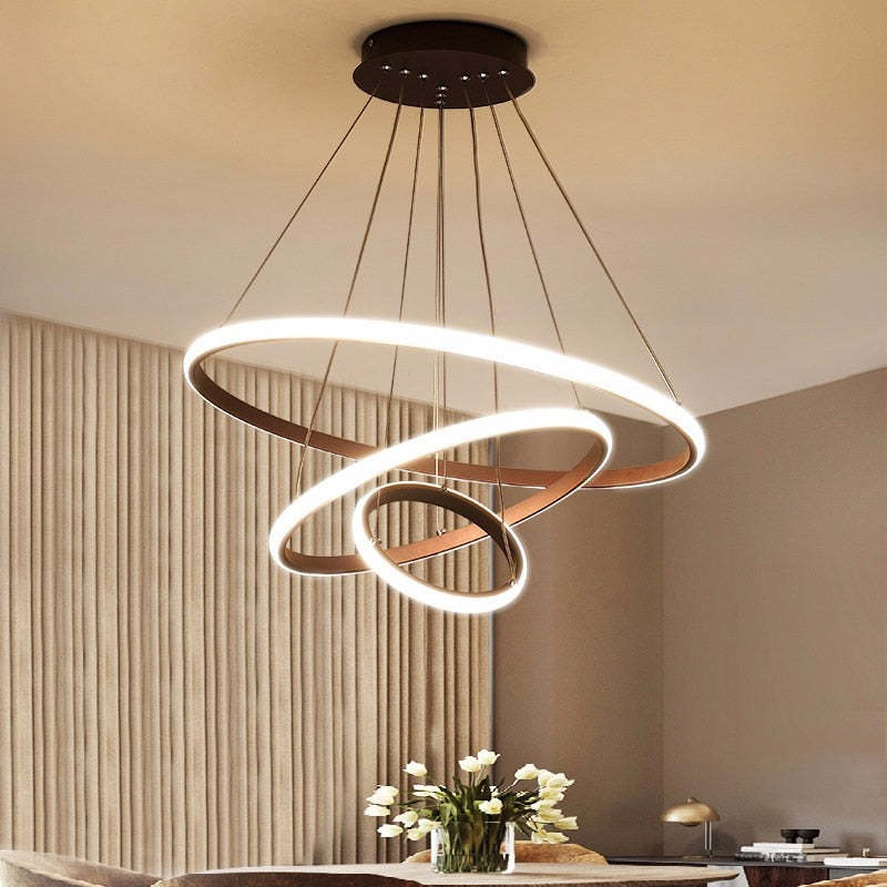 Arisha Design LED Lampada a Sospensione Metallo/Silicone Anello Moderna 2/3/4 Anelli