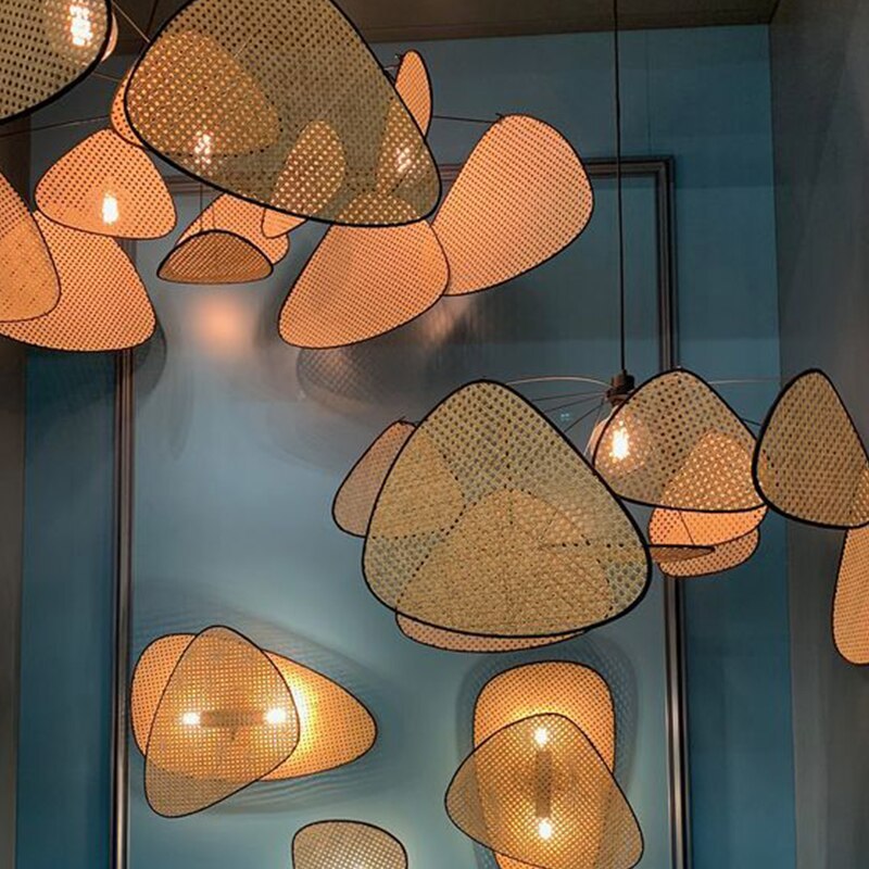 Ritta LED Lampada a Sospensione Rattan Griglia a Rame/Metallo