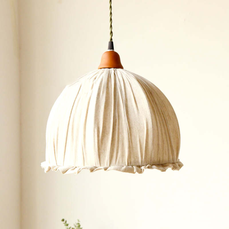 Arisha Vintage LED Minimalismo Lampada a Sospensione Tessuto Beige Ciondolo Soggiorno/Camera da Letto