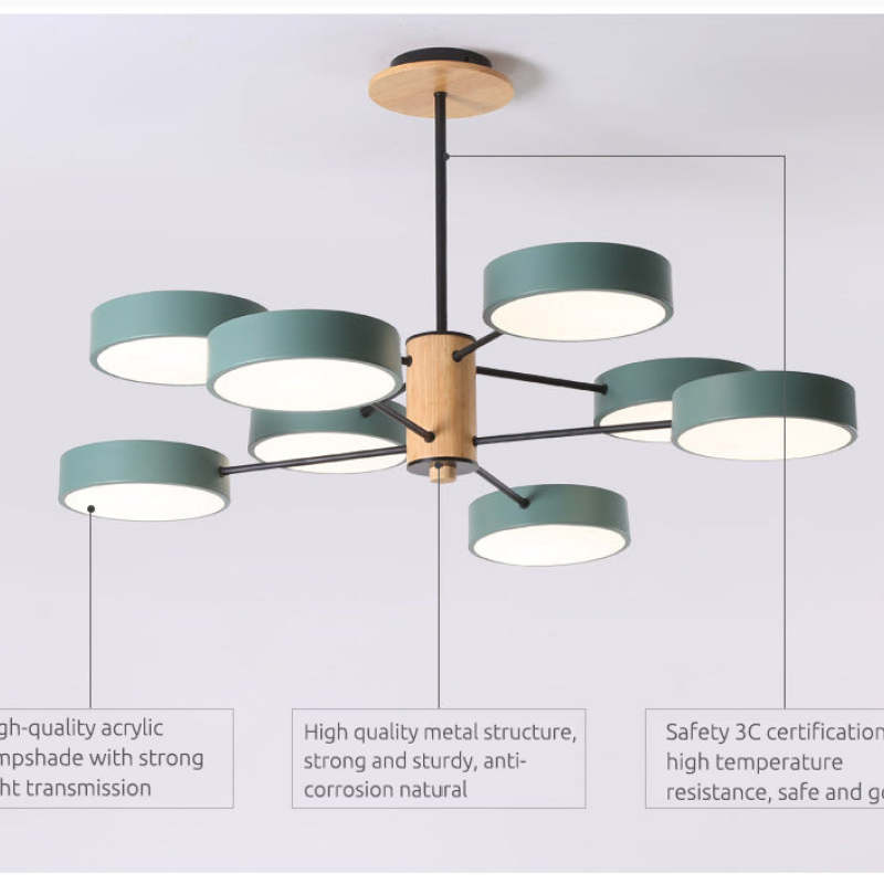 Arisha Moderna LED Design Lampada a Sospensione Metallo Legno Grigio/Verde Soggiorno/Camera da Letto