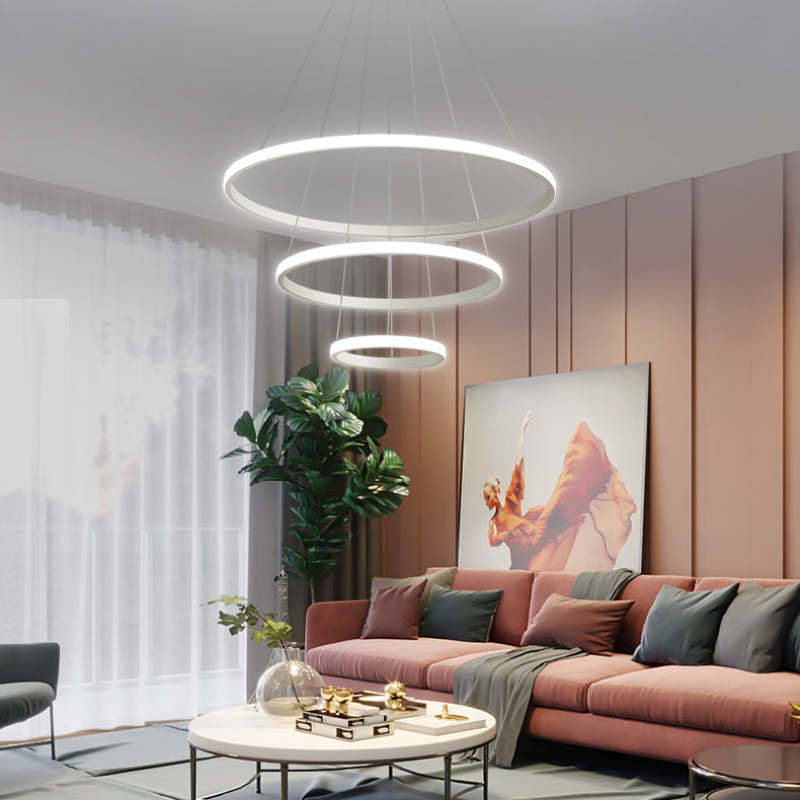 Arisha Design LED Lampada a Sospensione Metallo/Silicone Anello Moderna 2/3/4 Anelli