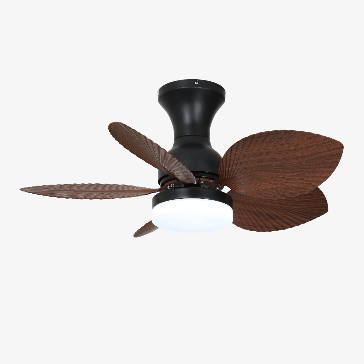Vista laterale del Ventilatore da Soffitto con Luce Vintage in Legno Florence