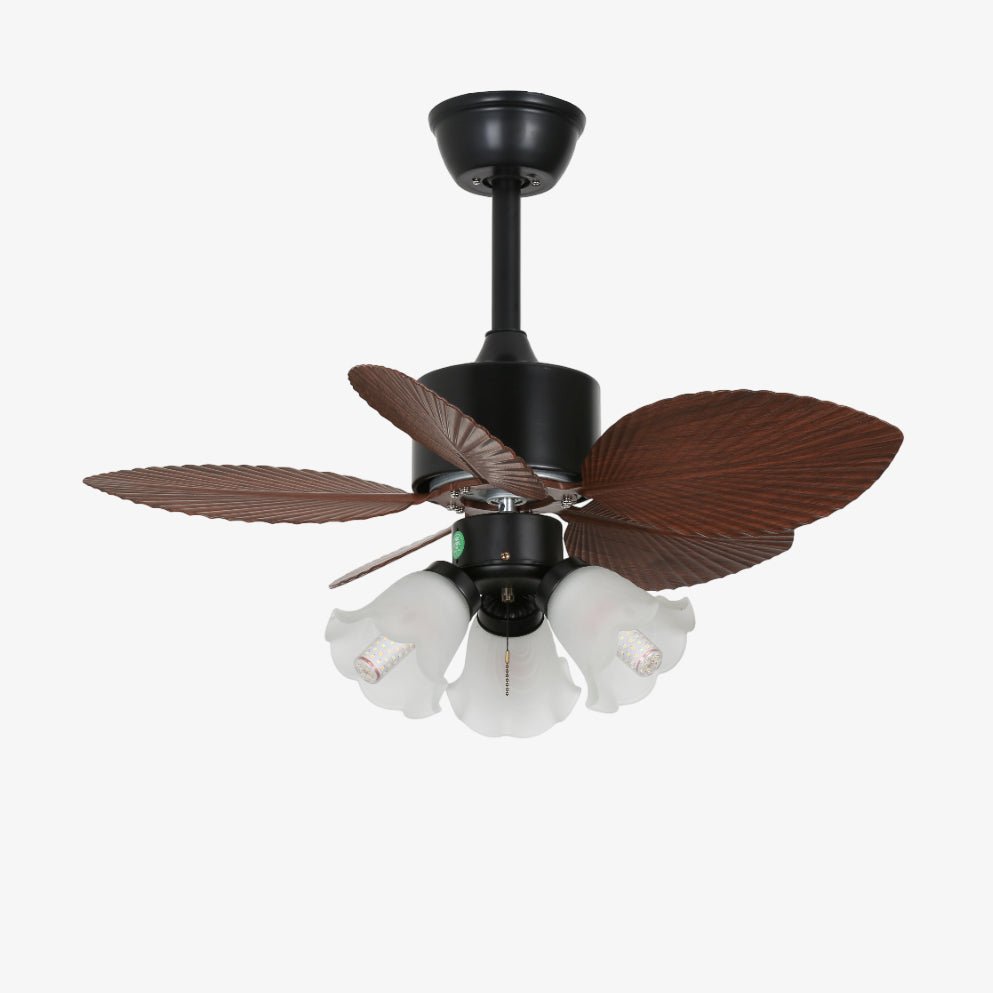 Ventilatore da Soffitto con Luce Vintage in Legno Florence con finitura nera