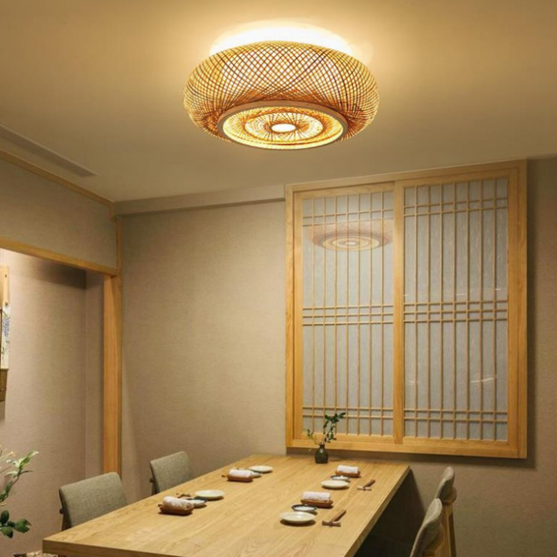 Muto Design LED Plafoniera Rustica LED Intrecciata Rattan Metallo Soggiorno/Camera da Letto/Sala da Pranzo