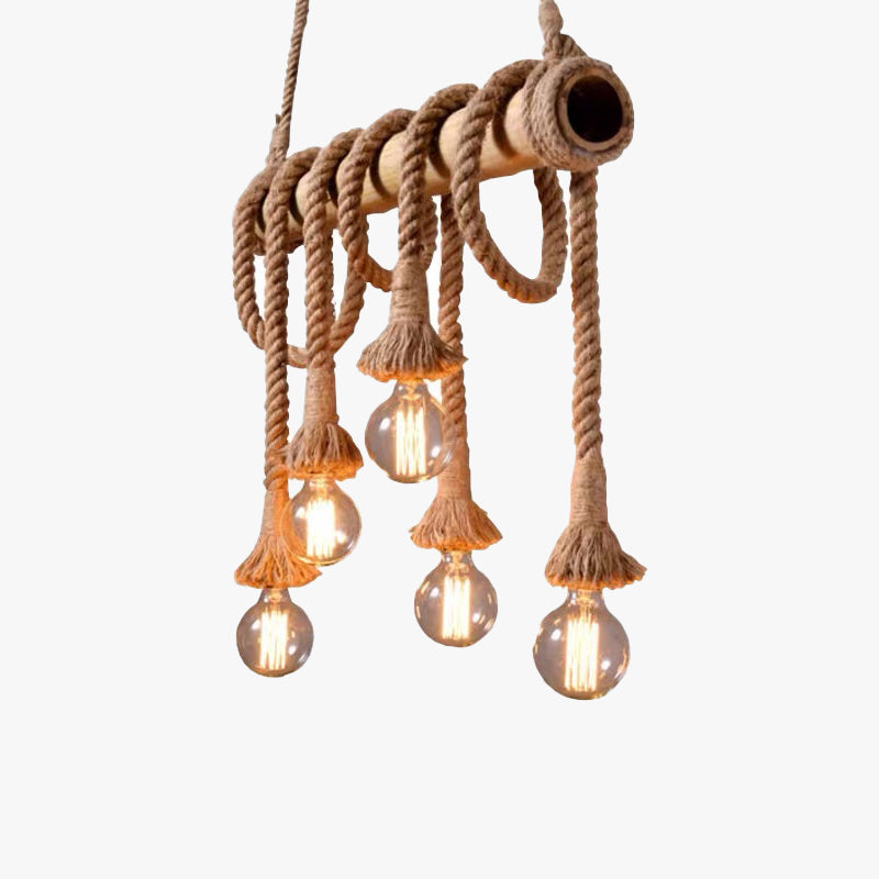 Alessio Vintage LED Rustico Lampada a Sospensione Legno/Corda Soggiorno/Sala da Pranzo