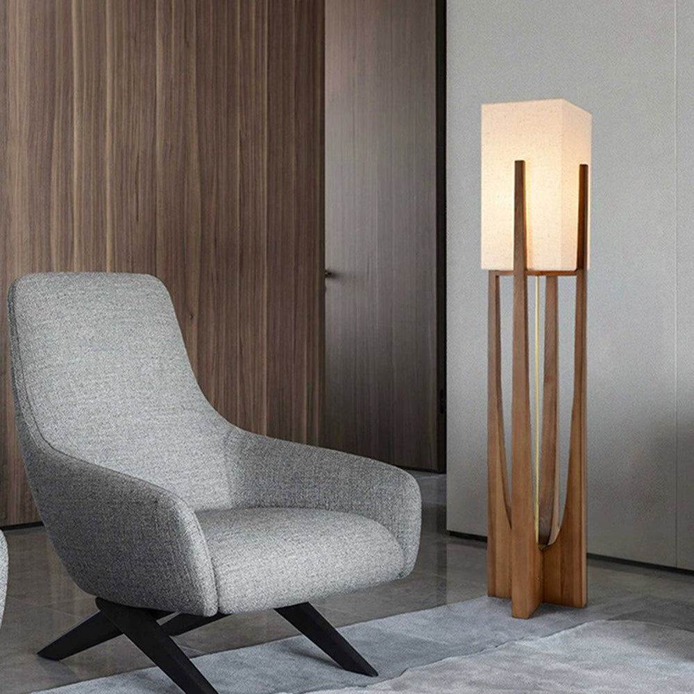 Muto Moderne LED Lampada da Terra Rettangolare Legno/Tessuto