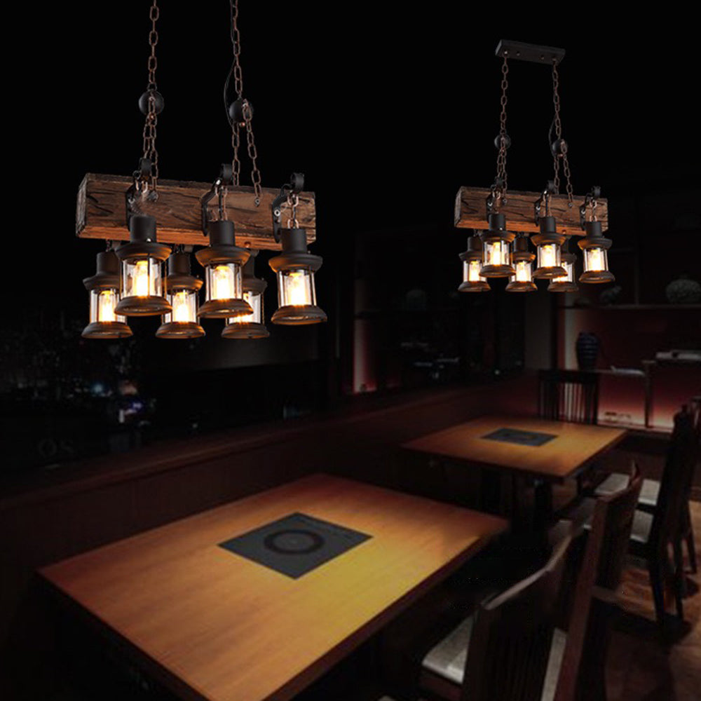 Epoch Lampade a Sospensione Retro Rettangolare Lanterna Metallo Legno