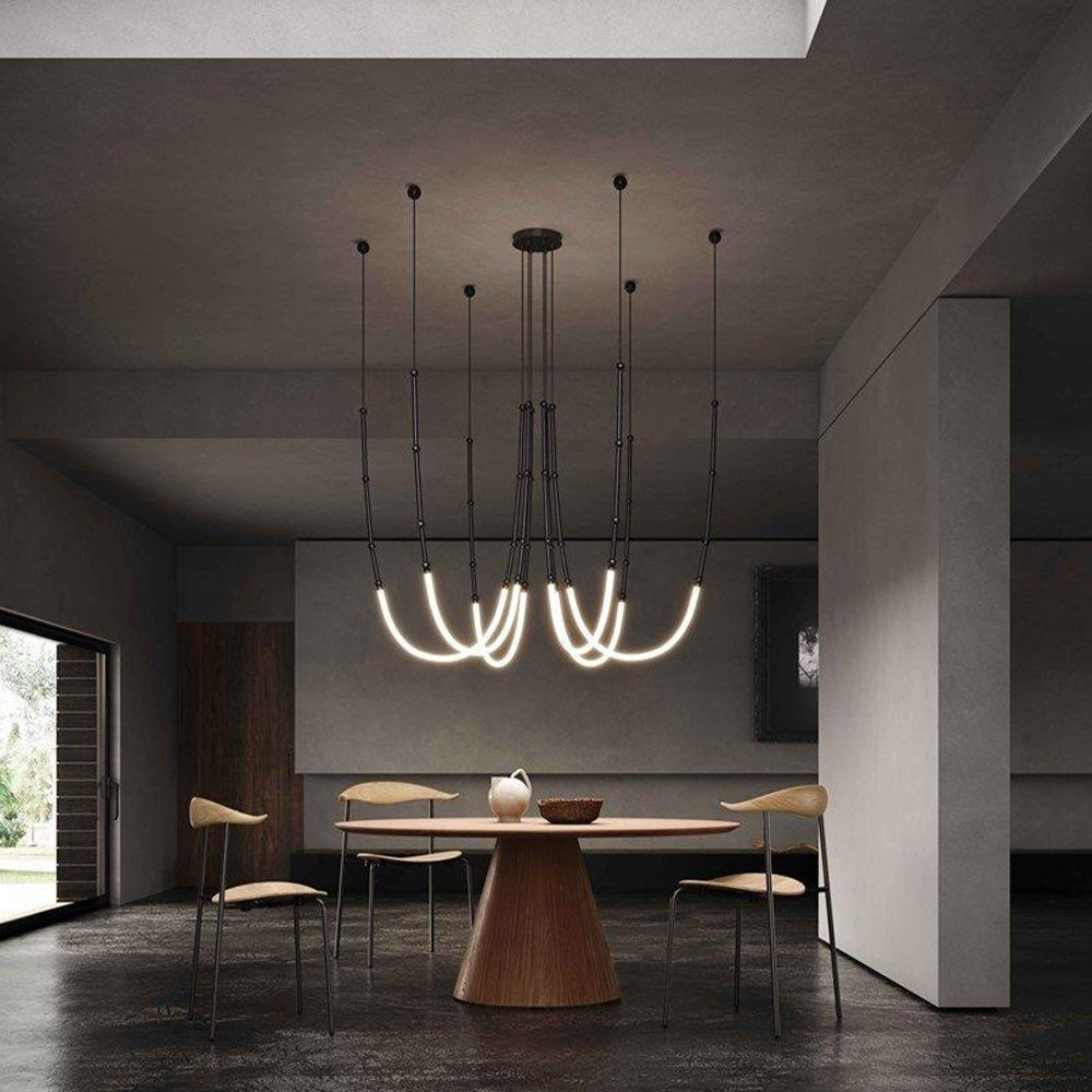 Arisha Lampade a Sospensione Metallo/Silicone Nero Lineare Soggiorno Moderne