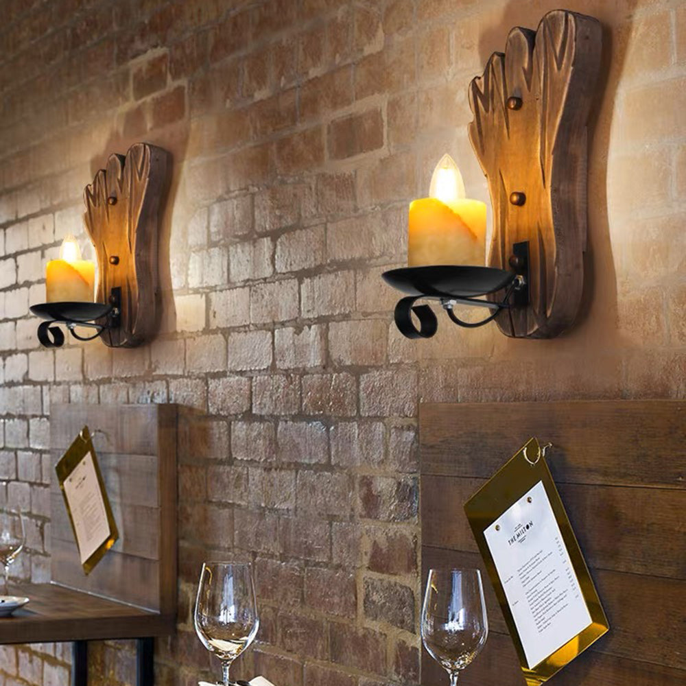 Epoch Vintage LED Impronte Candela Lampada da Parete Legno/Metallo Soggiorno
