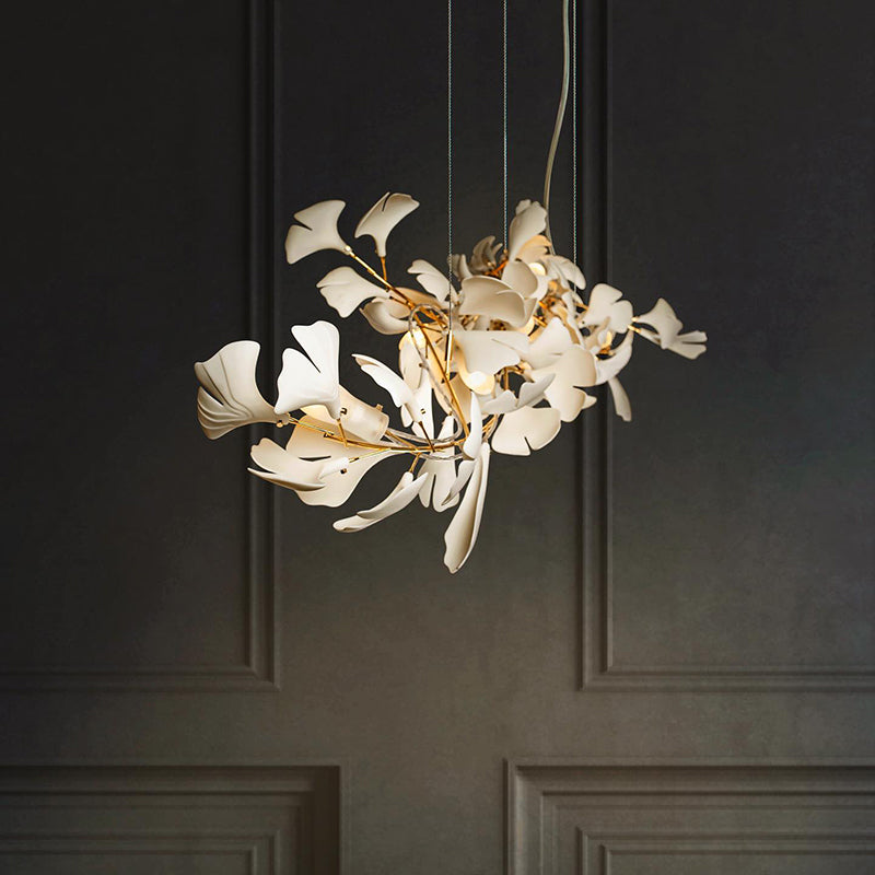 Olivia Lampada a Sospensione Ceramica Grande Foyer Foglia Gingko Soggiorno Lusso
