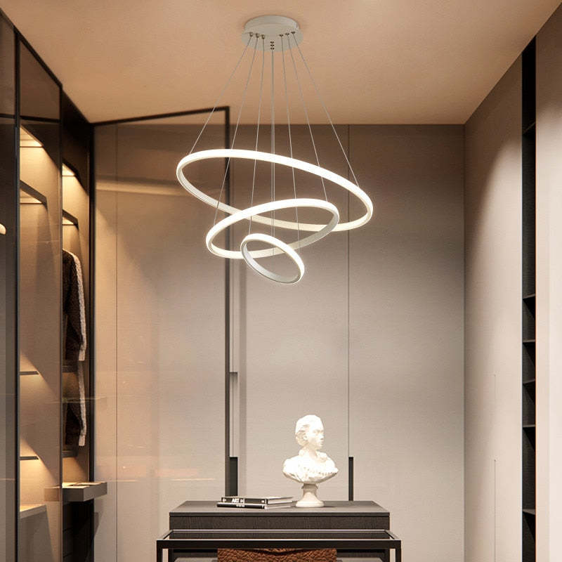 Arisha Design LED Lampada a Sospensione Metallo/Silicone Anello Moderna 2/3/4 Anelli