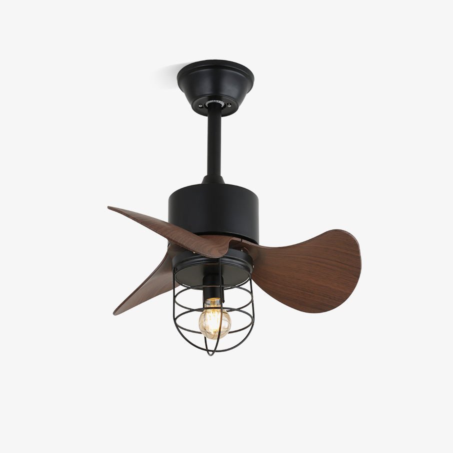 Ventilatore da soffitto industriale Daxon con luce, struttura in metallo nero e paralume in rattan