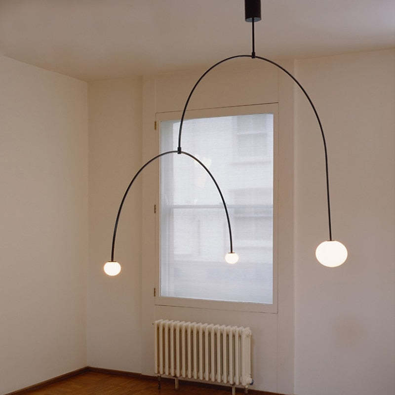 Avi Minimalista LED Lineare Lampada a Sospensione Metallo Vetro Nero Soggiorno/Camera da Letto