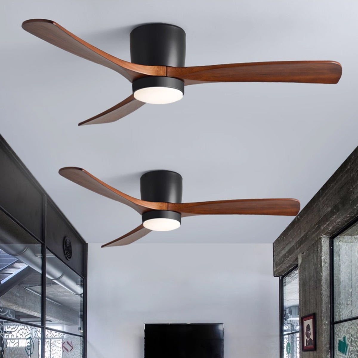 Ventilatore da soffitto con luce in legno Nordico Ezra con pale in legno di sicomoro