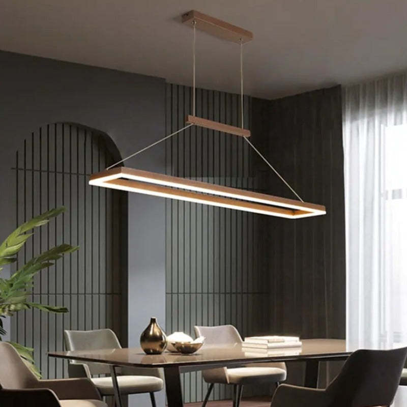 Edge Minimalismo LED Lampada a Sospensione Metallo Orizzontale Rettangolare Lussa Caffè/Oro