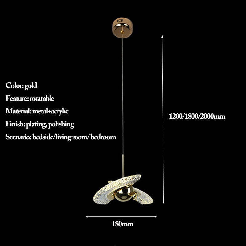 Kristy Design Lusso LED Lampada a Sospensione Metallo Acrilico Oro Soggiorno/Camera da Letto