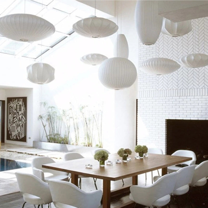 Ritta Design LED Lampada a Sospensione Seta Artificiale Bianco