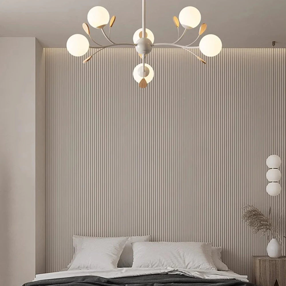 Valentina Moderno Metallo Legno Vetro Lux Lampadario Bianco Camera da letto