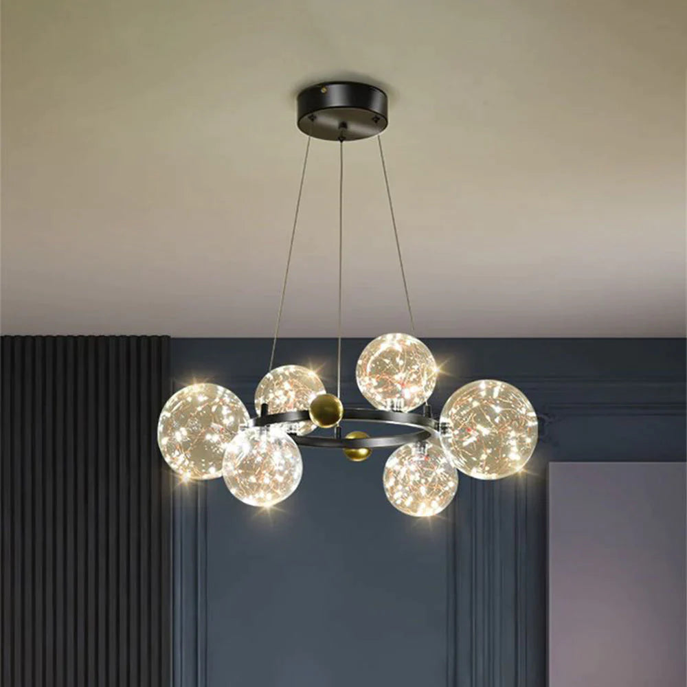 Valentina Lampada a Sospensione Metallo/Vetro Nero/Oro Globo Arte Deco