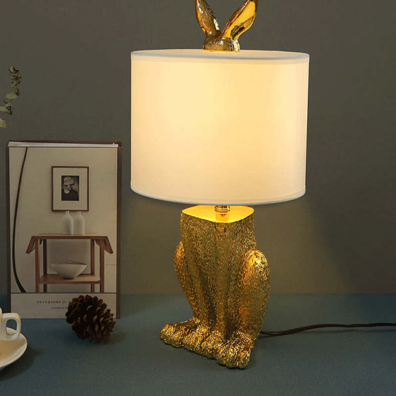 Alice Design LED Lampada da Tavolo Cilindro Coniglio Resina Nero/Bianco/Oro Camera da Letto/Soggiorno/Studio