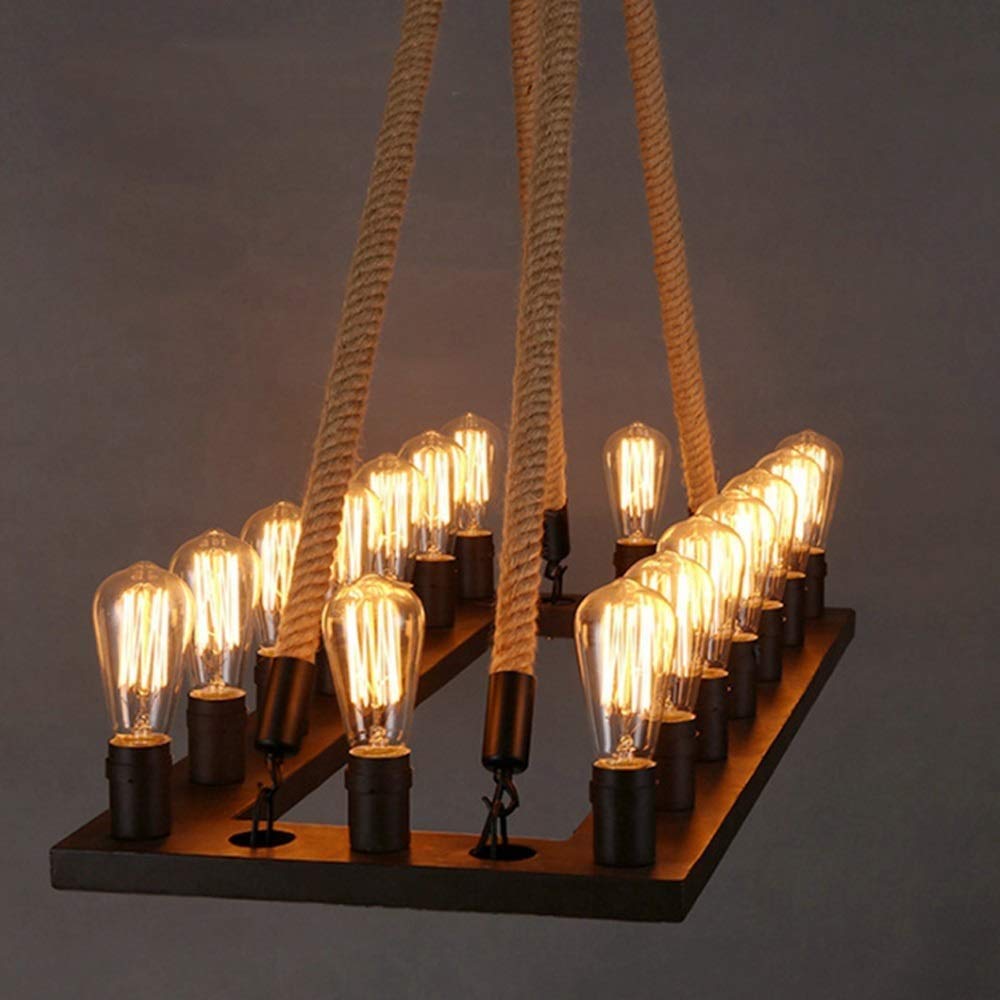 Epoch Vintage Metallo/Corda LED Sospensione Nero Soggiorno/Bar/Ristorante