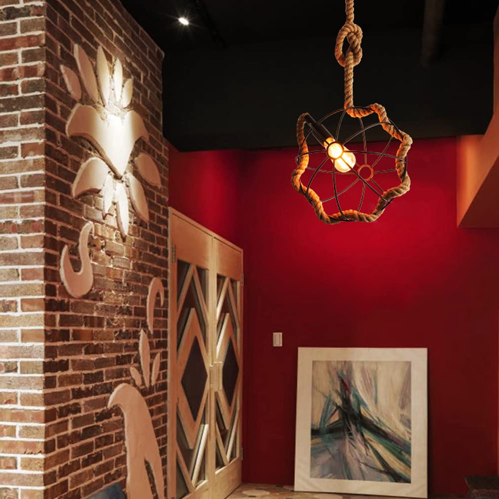 Epoch Vintage Metallo/Corda LED Sospensione Nero Soggiorno/Bar/Ristorante