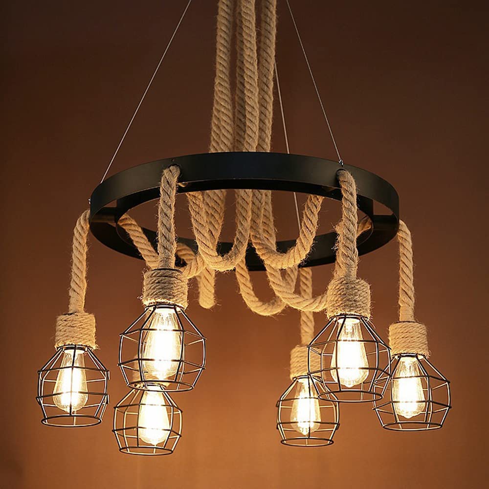 Epoch Vintage Industriale Metallo/Corda LED Lux Lampadario Nero Soggiorno/Camera da Letto