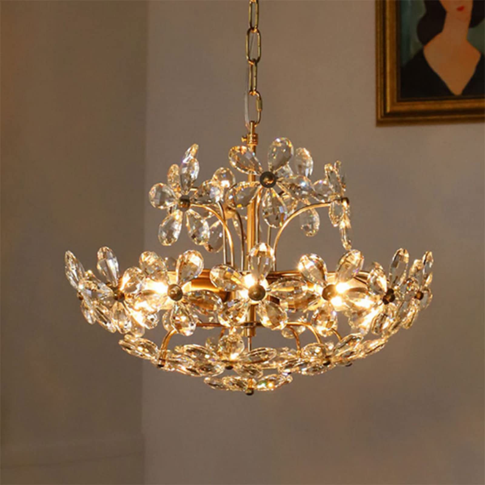 Arisha Retro Oro Fiore Cristallo Lampade a sospensione Soggiorno