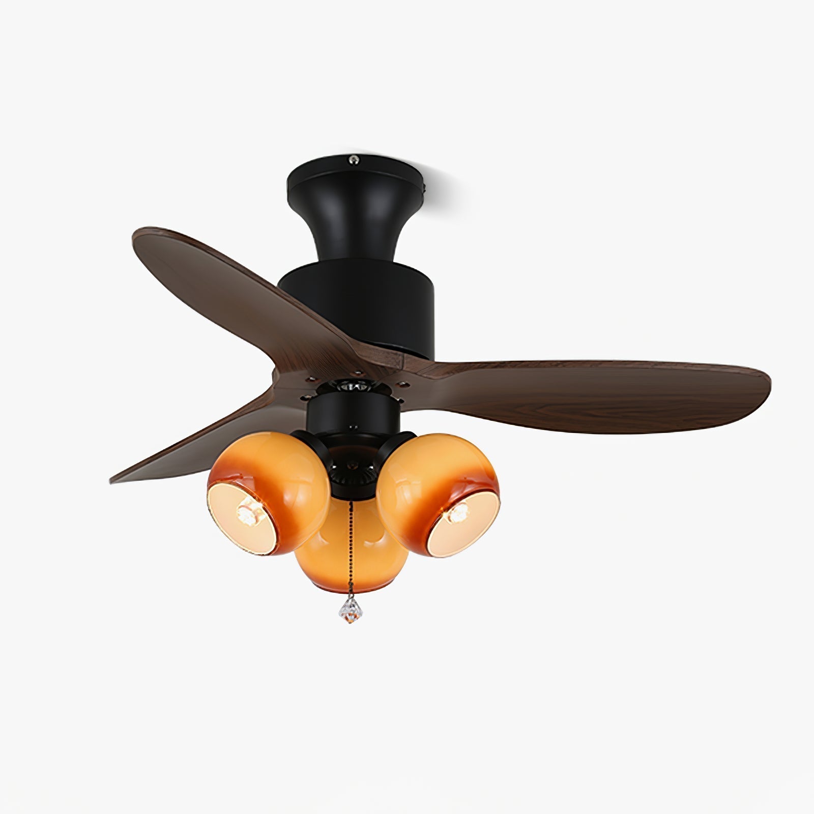 Ventilatore da soffitto Veloria Vintage con luce in vetro e legno in un moderno spazio abitativo