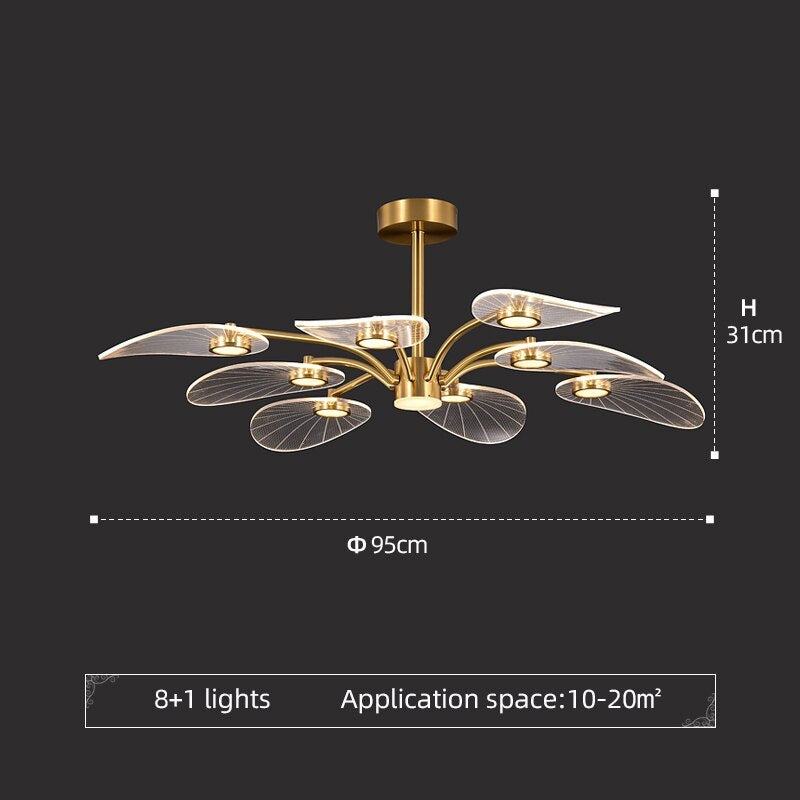 Carins Arte Deco Foglia LED Lampade a Sospensione Metallo Acrilico Oro Camera da Letto