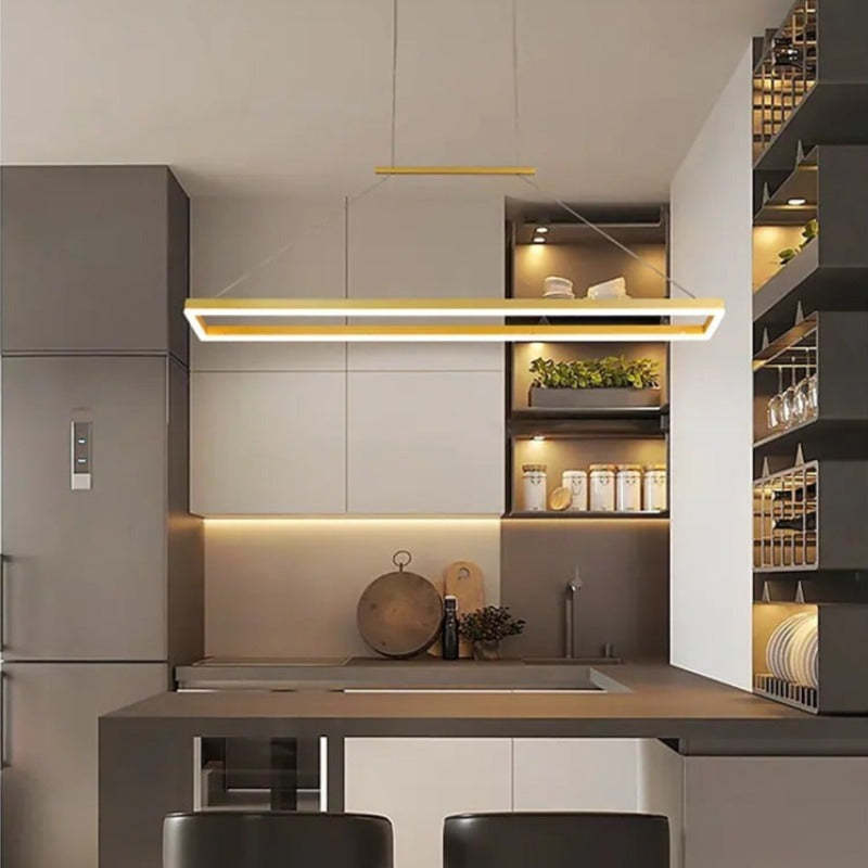 Edge Minimalismo LED Lampada a Sospensione Metallo Orizzontale Rettangolare Lussa Caffè/Oro