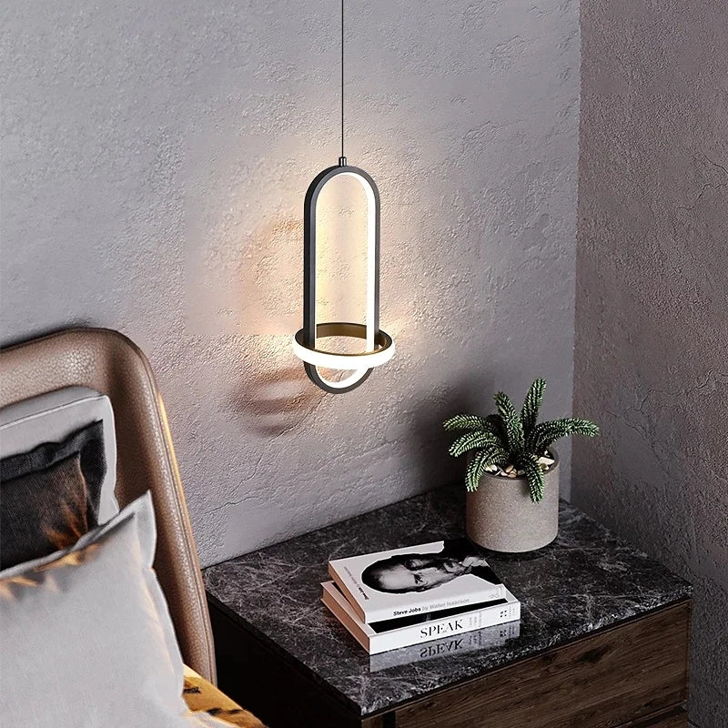 Arisha Minimalista Moderna LED Lampada a Sospensione Squillo LED Nero/Oro Soggiorno/Camera da Letto
